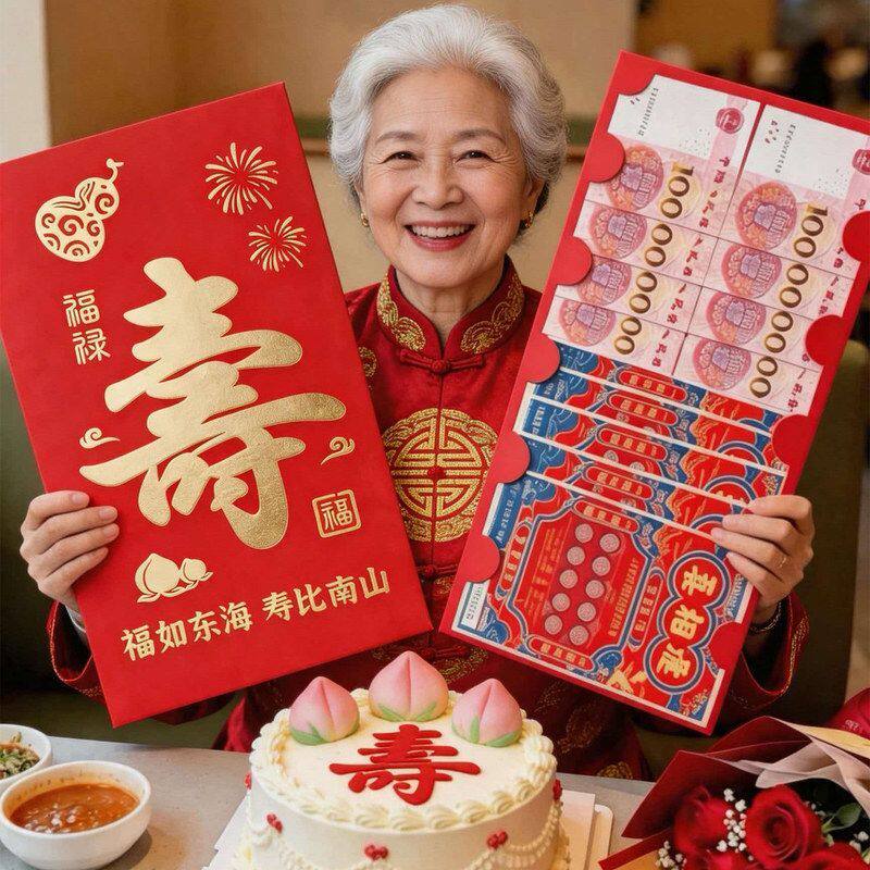 老人祝寿超级大红包袋2027新款生日贺寿宴场景布置装饰创意利是封