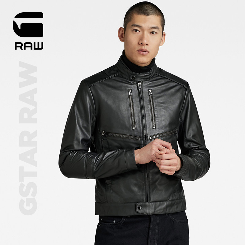 G-STAR RAW2023秋新修身舒适时尚羊皮男士骑行痞帅夹克皮衣D23611