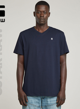 G-STAR RAW时尚基础款V领罗纹针织男士夏季文字刺绣T恤潮D16412