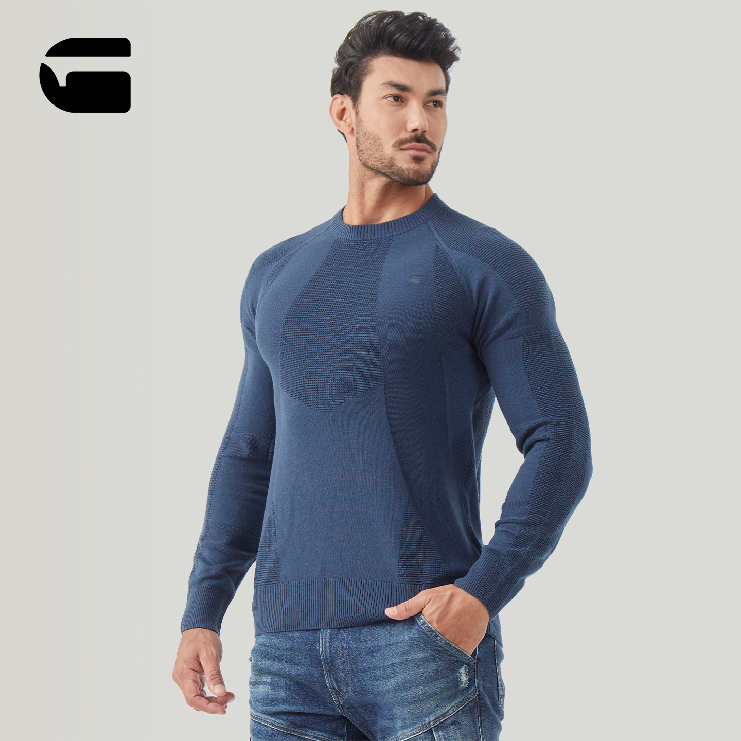 G-STAR男士3D机车风针织衫