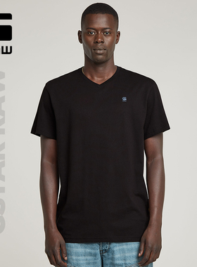 G-STAR RAW夏季款时尚男士V领百搭简洁舒适黑色短袖T恤潮流D16412