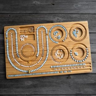 木质串珠设计盘珍珠玛瑙玉石佛珠手串项链文玩穿珠收纳测量展示板
