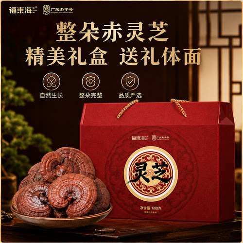 【节日礼物】福东海灵芝礼盒600克整朵灵芝片可自磨粉泡酒药材