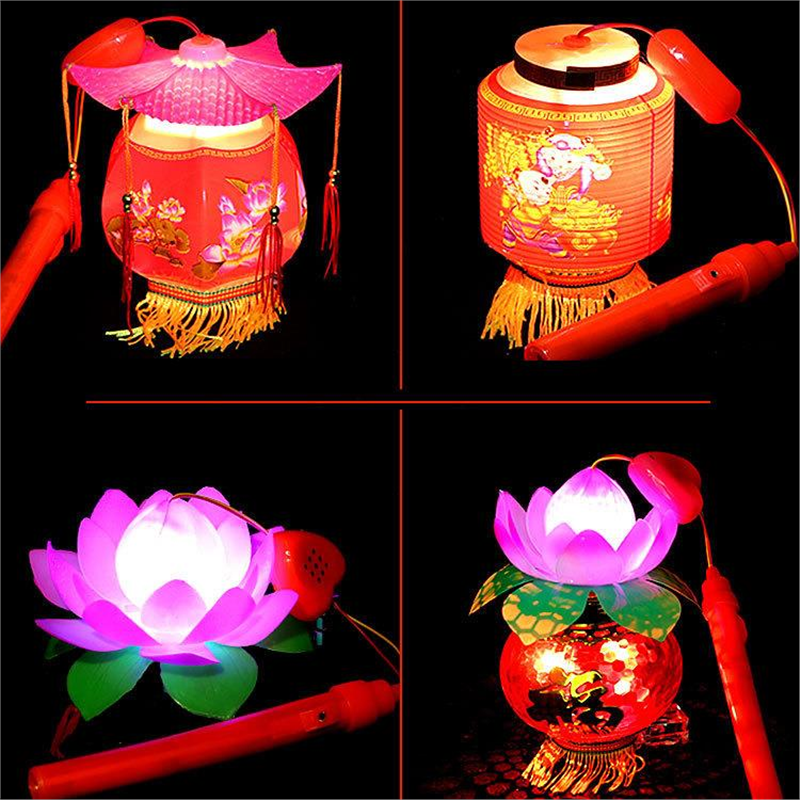 元宵节发光灯笼儿童玩具闪光音乐复古双层六角手提七彩福塑料宫灯