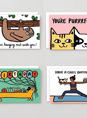 Wrap英国进口生日贺卡 祝福情侣呆萌趣味插画卡片毕业表白Bowsher