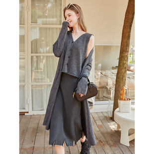 春秋装搭配一整套2025新款慵懒风毛衣套装长款开衫马甲两件套