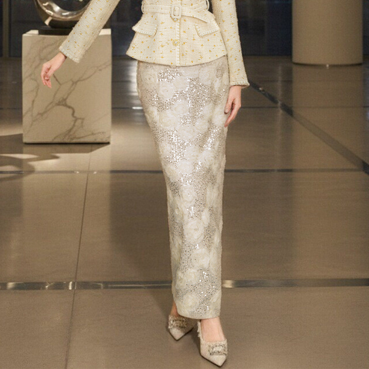 重工亮片闪闪轻奢高级感直筒针织半身裙子女装深冬新款绝美巨好看