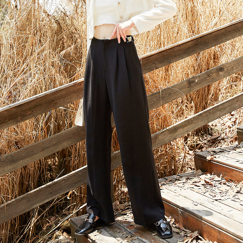 zklin休闲裤2025春秋新款高腰显瘦韩版宽松垂感直筒拖地西装裤子