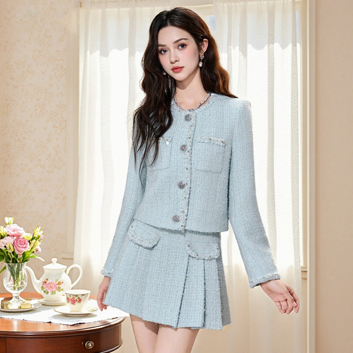 轻奢小香风粗花呢衣裙时尚套装