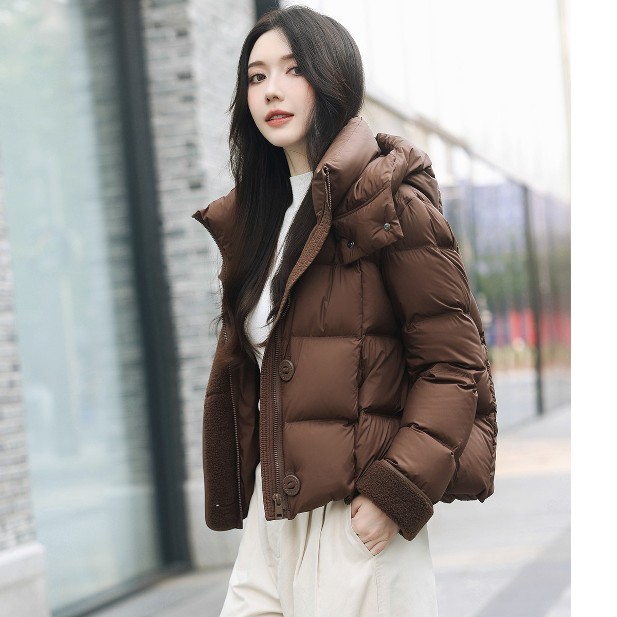 zklin立领连帽保暖冬季羽绒服