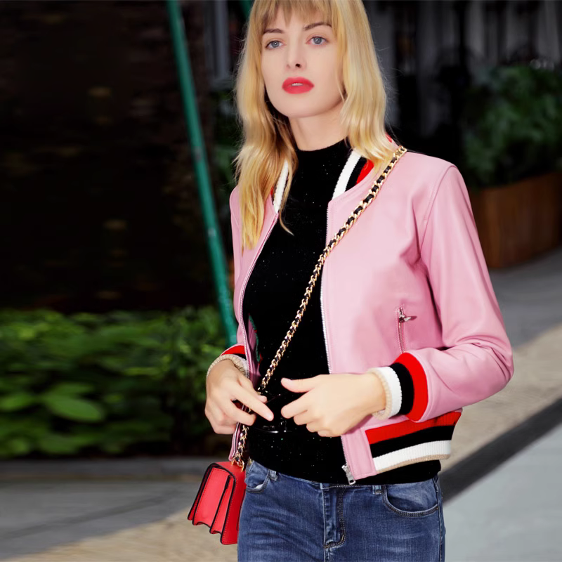 绵羊皮皮衣刺绣拼接机车外套