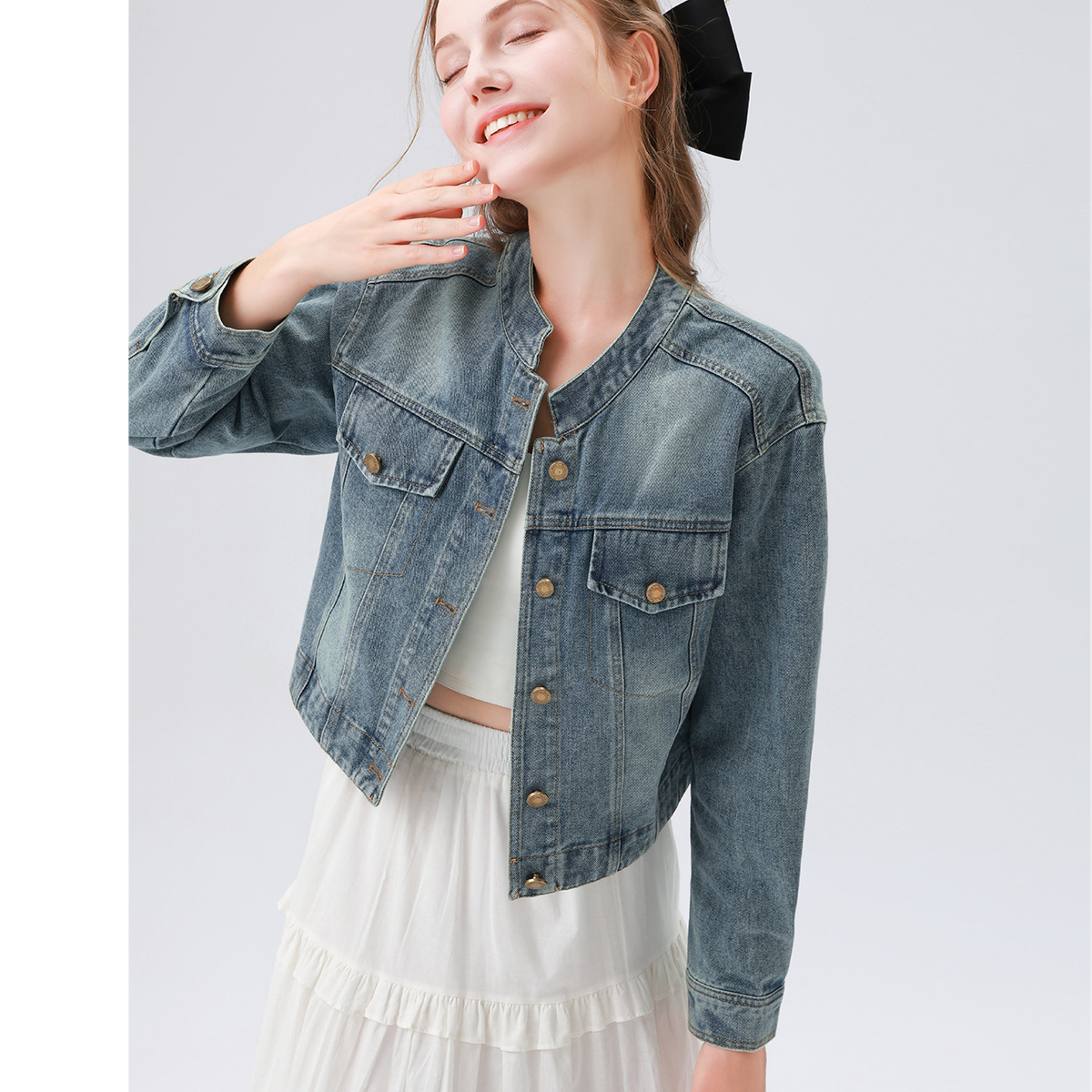 zklin设计感牛仔短外套