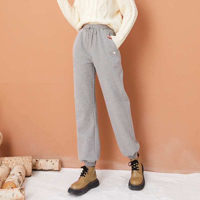品牌加绒运动休闲卫裤女春秋灯笼束脚加厚小个子2025新款网红百搭