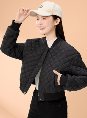 zk lin夹棉小香风短外套菱格棒球服女2025独特漂亮的初冬新款厚