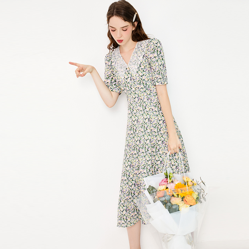 zklin小碎花法式复古裙子