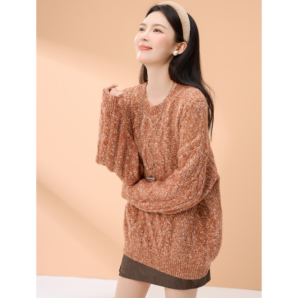 复古绞花麻花纹毛衣女款2025新款冬季宽松慵懒风高级感针织衫上衣