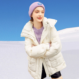 小众刺绣收腰羽绒服女冬2025新款小个子连帽设计感中长款保暖外套