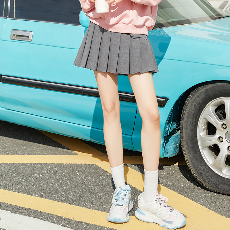日系灰色学院风百褶裙女2026春新款设计感小众高腰半身短裙小个子
