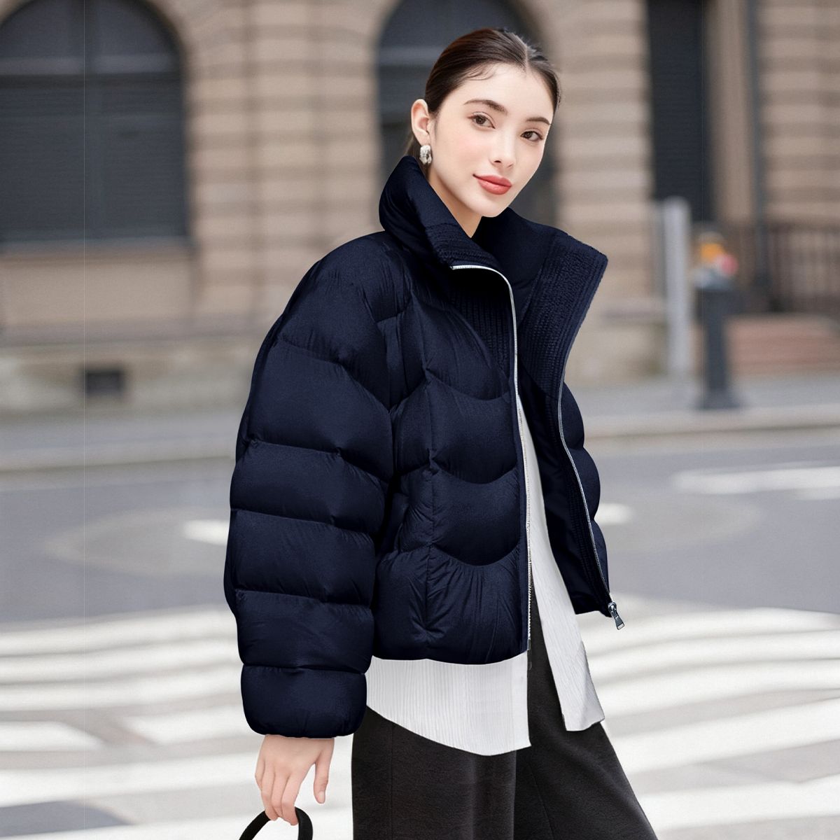 高级感廓形立领90鸭绒短款羽绒服