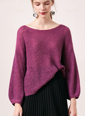 zk lin慵懒风紫色针织衫女士毛衣洋气宽松欧洲站女装2025春秋新品