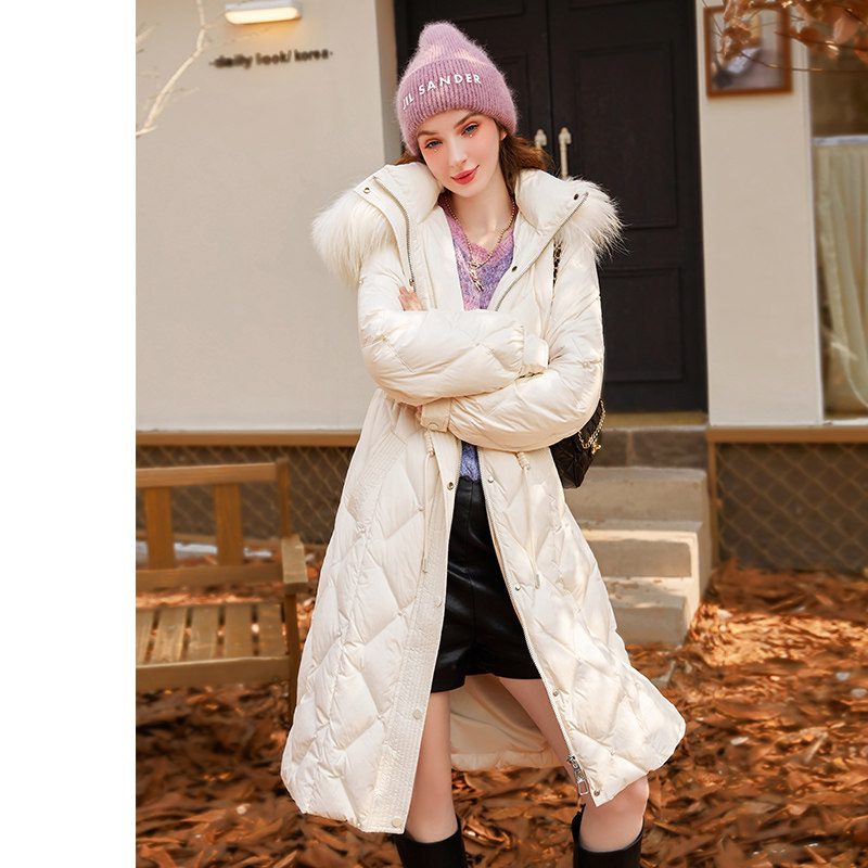 设计感中长款收腰羽绒服外套女毛领连帽面包服2024秋冬新款