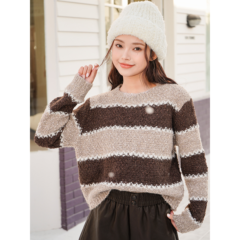 美拉德穿搭条纹撞色毛衣