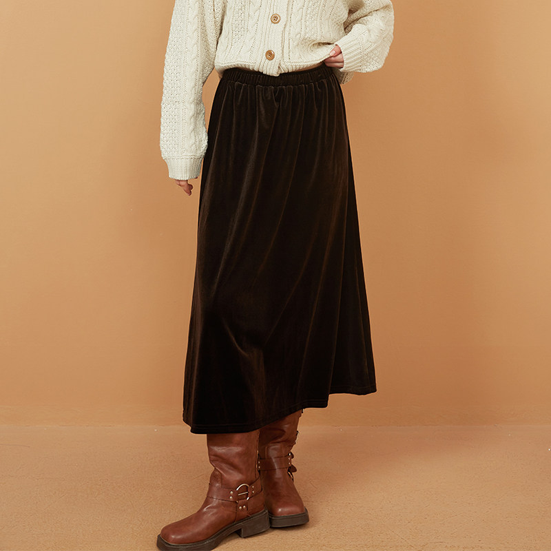 zk lin美拉德配松紧腰丝绒半身裙秋冬2026新款今年流行爆款裙子