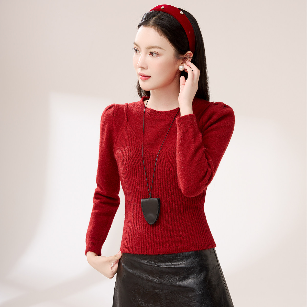 红色针织衫背心叠穿套装毛衣女款2025春秋新款超好看外穿两件套