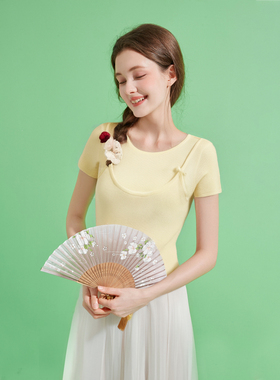 zk lin法式甜美黄色针织衫女修身上衣2025夏季新款小众温柔显瘦