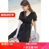 波点雪纺连衣裙女法式 新款 复古时尚 洋气质荷叶边裙子潮2025夏季