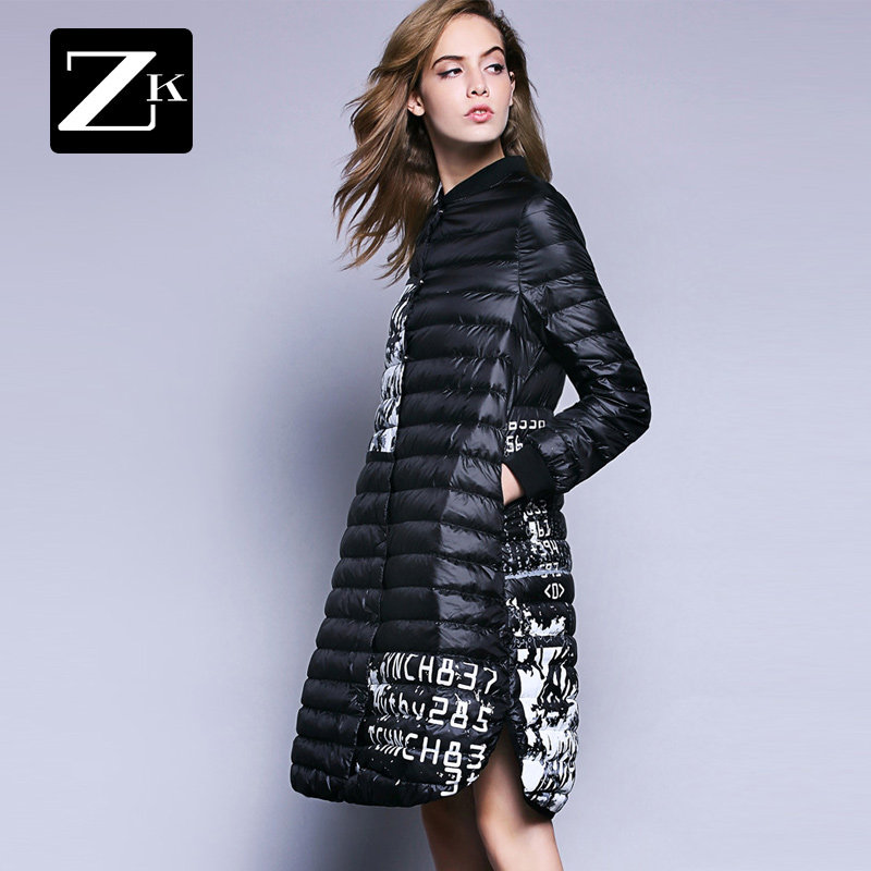 ZK超轻薄羽绒服女装时尚韩版薄款2018秋冬季中长款字母印花C新款