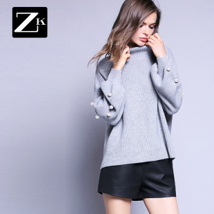 直播专享ZK钉珠高领毛线衣女韩版 2025秋 宽松套头不规则针织打底衫