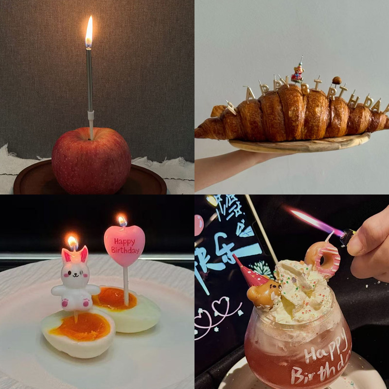 韩系ins风气泡甜品DIY装饰小蛋糕蜡烛插件插牌小熊兔子甜甜圈爱心