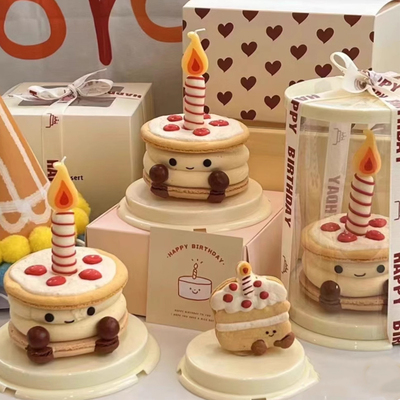 迷你2寸慕斯甜品西点打包圆形火苗蜡烛马卡龙蛋糕透明盒包装盒