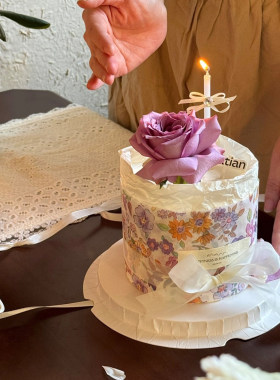 浪漫3.8女神节紫色碎花围边蛋糕装饰小清新花蕊雪梨纸玫瑰花插件