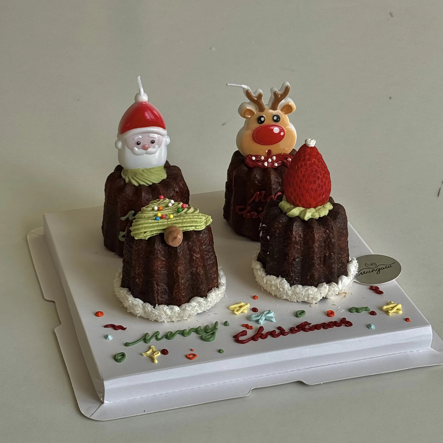 超可爱圣诞节氛围感可露丽蛋糕装饰浪漫圣诞树老人姜饼人星星蜡烛