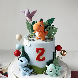 恐龙蛋糕装饰 远古立体霸王龙三角龙翼龙长颈龙软胶蛋糕摆件插件