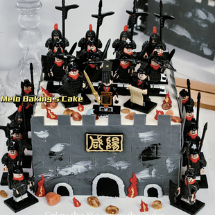 儿童卡通古代积木人兵器小兵士兵男孩生日蛋糕装饰摆件城楼人物