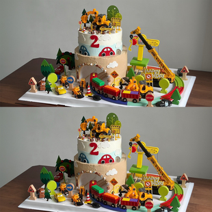 小红书同款 蛋糕装 饰材料小车子装 饰 儿童男孩宝宝生日火车轨道套装
