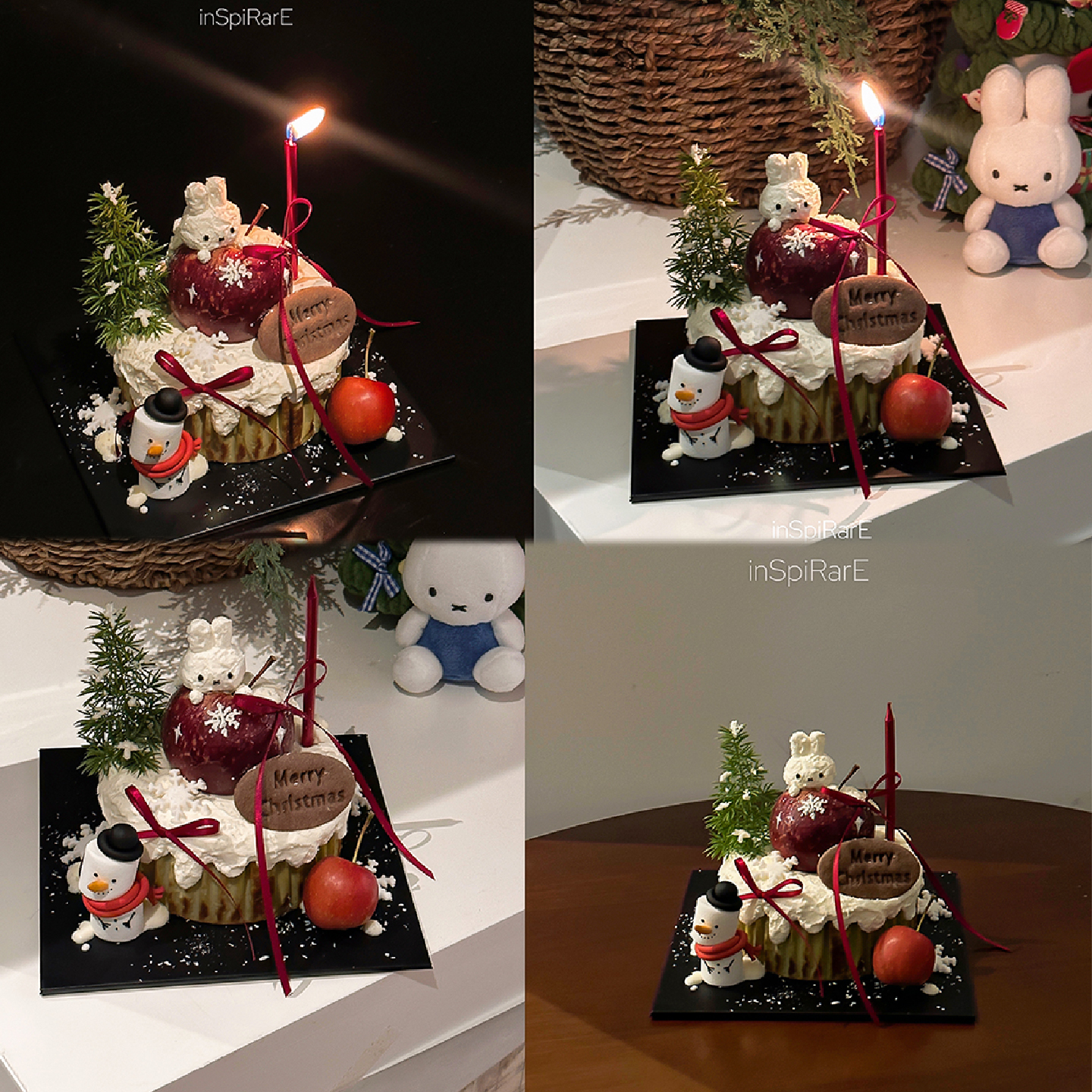 圣诞节苹果抹茶巴斯克蛋糕装饰