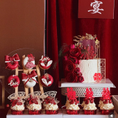 红色系复古仪式 饰玫瑰囍字模具爱心插件 感订婚宴婚礼甜品台蛋糕装
