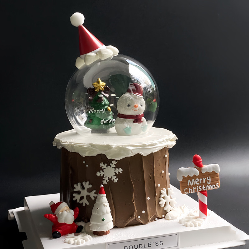 圣诞节蛋糕装饰玻璃罩圣诞树老人