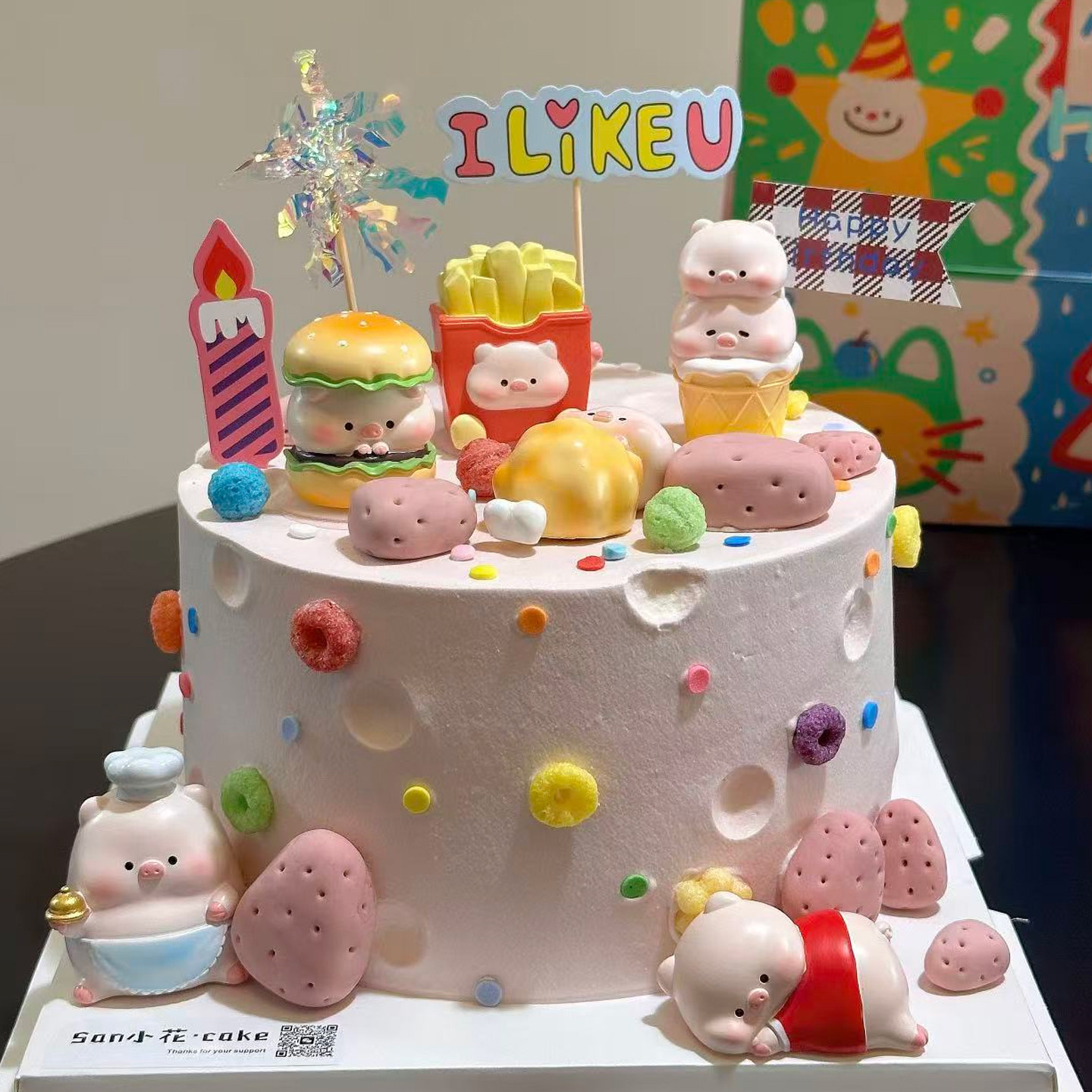 卡通可爱狗狗小猪汉堡猪儿童生日主题蛋糕装饰摆件雨丝插件插牌