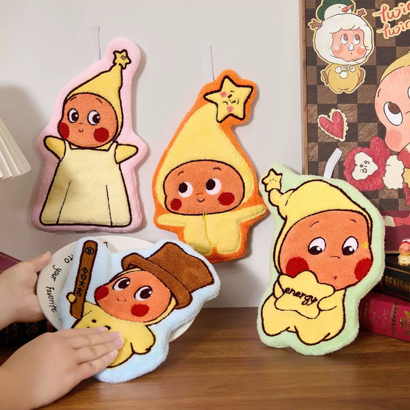 可爱卡通星星人擦手巾挂式珊瑚绒