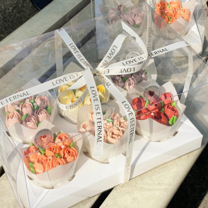 网红3.8女神妇女节郁金香纸杯拼盘蛋糕甜品4粒6粒手提打包盒丝带