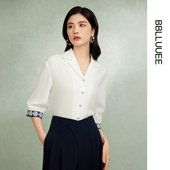 七分袖 小衫 粉蓝衣橱撞色刺绣白衬衫 女2025夏装 商场同款 新中式