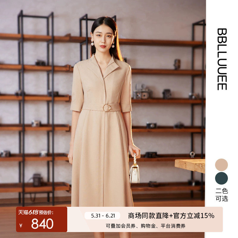 【都市复古感】BBLLUUEE粉蓝衣橱商场同款2026夏装风衣式连衣裙女
