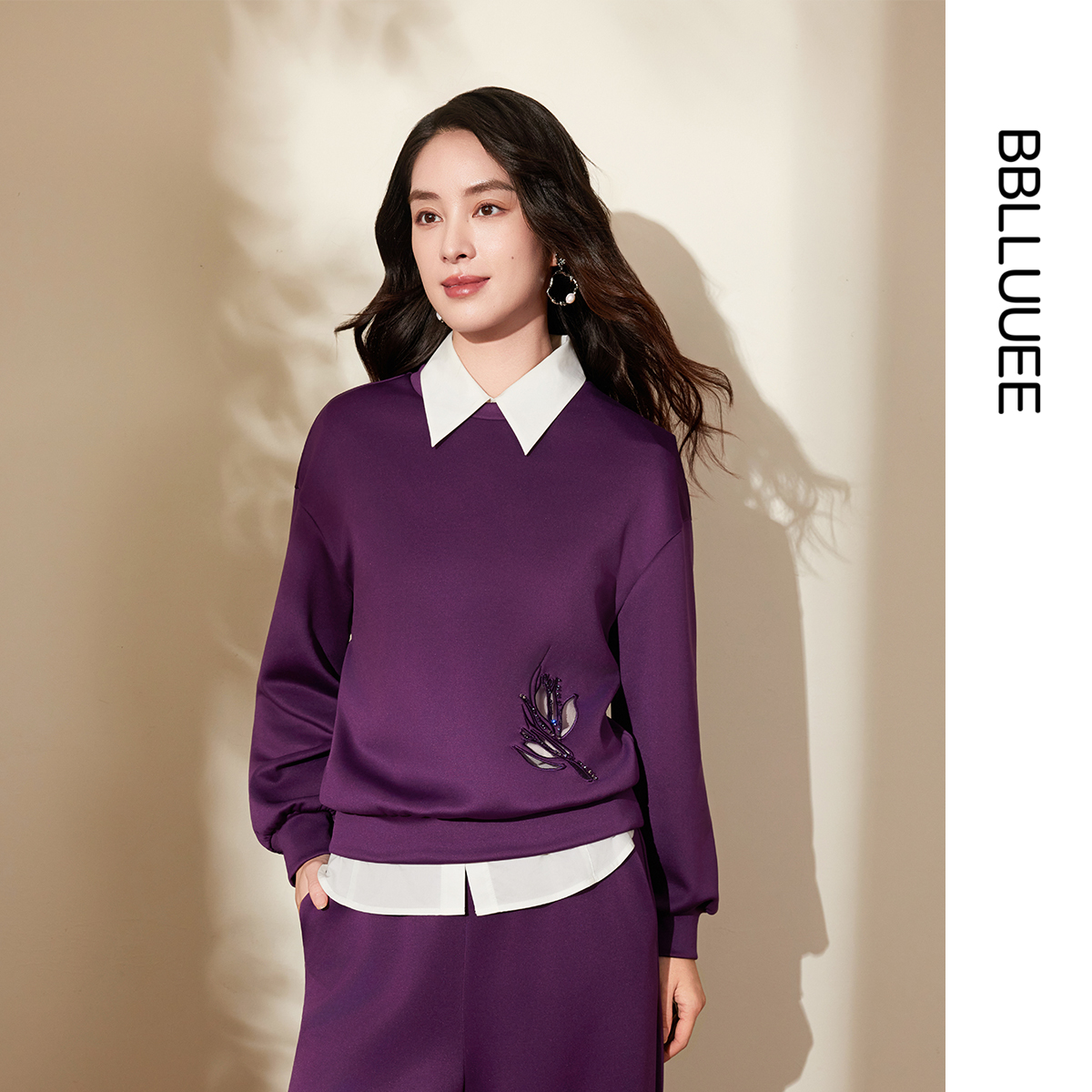 轻松慵懒风 休闲运动风 刺绣镂空卫衣套装