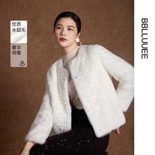 新款 BBLLUUEE粉蓝衣橱2025冬装 国风水貂毛皮女短外套 奢华质感