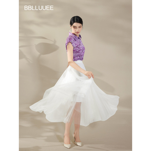 BBLLUUEE粉蓝衣橱2026夏装新款艺术系穿搭几何印花小衫女短袖上衣